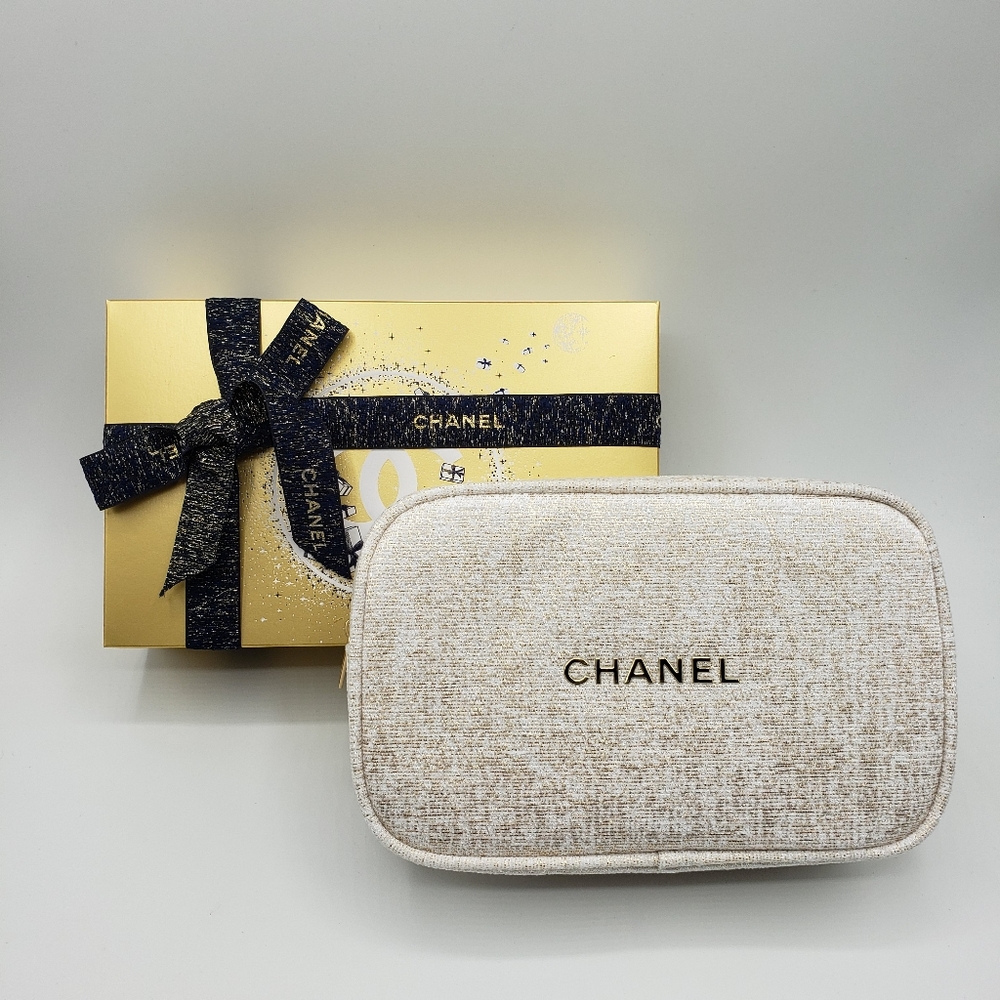 Authentic Chanel Cosmetic Pouch White Gold